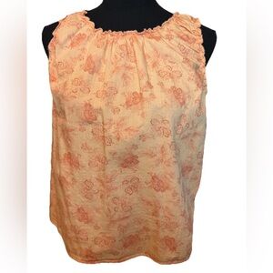 a.n.a. Sleeveless Orange Floral Blouse, Open Back, 100% Cotton, Large NWT
